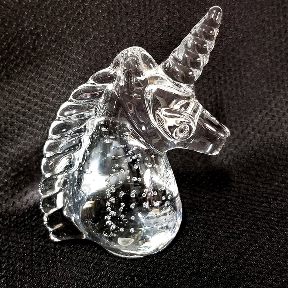 Vintage Clear Bubble Controlled Blown Glass  Unicorn Paperweight - Picture 1 of 6